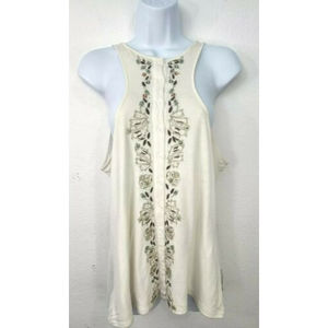 Love21 Women Embroidered Sequin Tank Top Size S Ivory